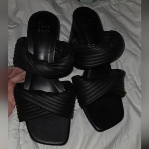 a new day Black Braided Double-Strap Slide Mules